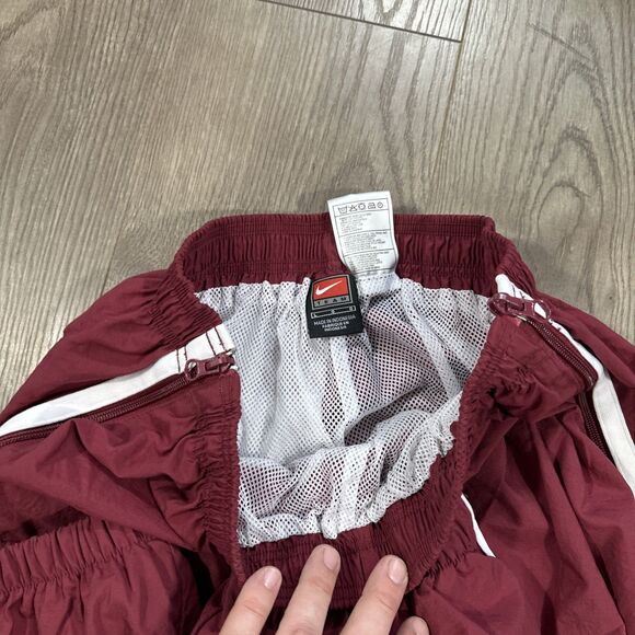 Y2K Nike Maroon White Full Side Zip Off Track Pants Swishy Mens Large - Picture 5 of 7